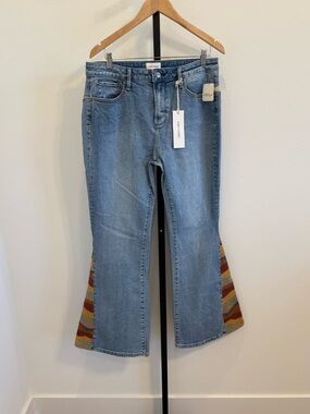 NWT DRIFTWOOD x Free People Farrah Sunset Embroidered Flare Leg Jeans Sz32 Boho